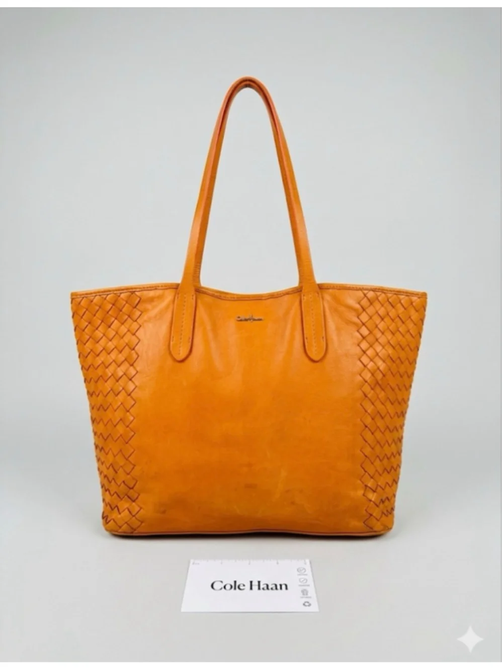 Cole Haan Orange Woven Leather Tote Bag